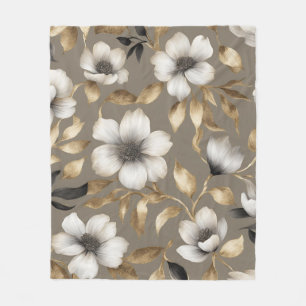 Light Brown Gold Schwarz-weiß Floral Fleecedecke
