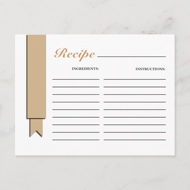 Light Brown Ribbon Rezept Card Postkarte (Vorderseite)