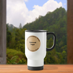 Light Brown Round Business Brand on Travel Mug Reisebecher