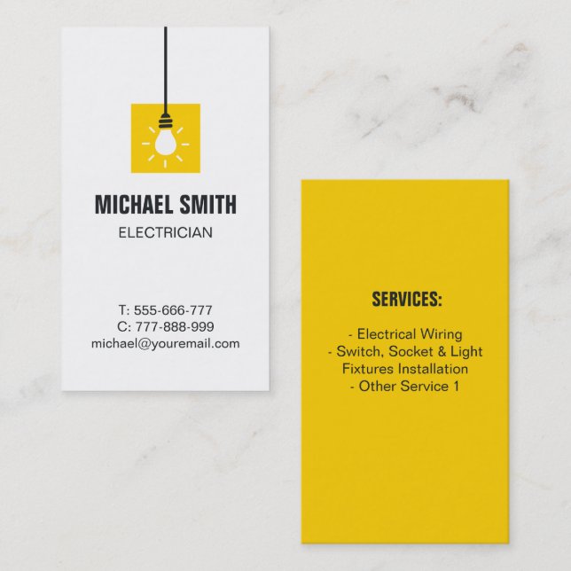 Light Bulb Icon Electrical Business Card Visitenkarte (Vorne/Hinten)