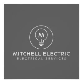 LIGHT BULB MONOGRAM LOGO on GRAY for ELECTRICIANS Poster