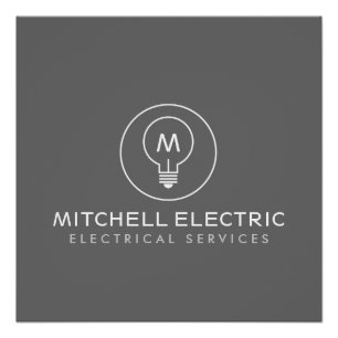 LIGHT BULB MONOGRAM LOGO on GRAY for ELECTRICIANS Poster