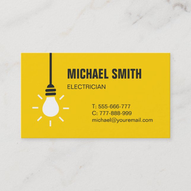Light Bulle Icon Electrical Yellow Business Card Visitenkarte (Vorderseite)