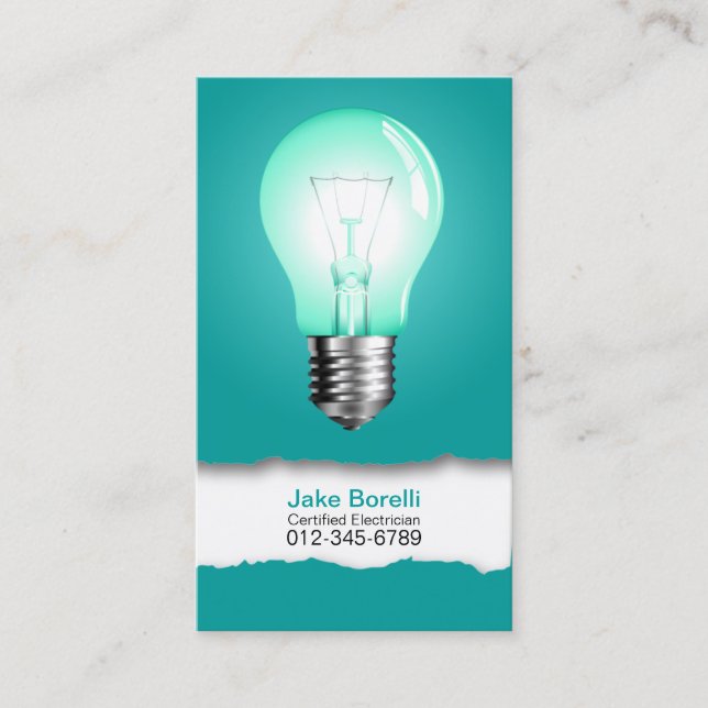 Light Bulle Turquoise Business Card Visitenkarte (Vorderseite)