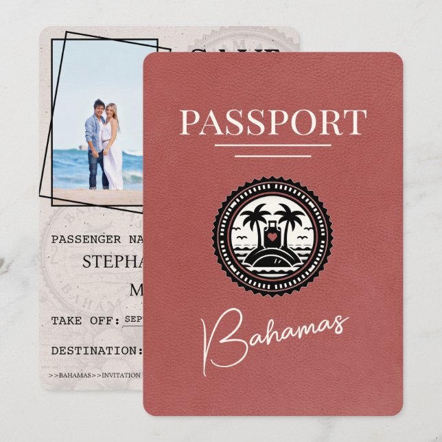 Light Burgundy Bahamas Passport Save the Date (Vorne/Hinten)
