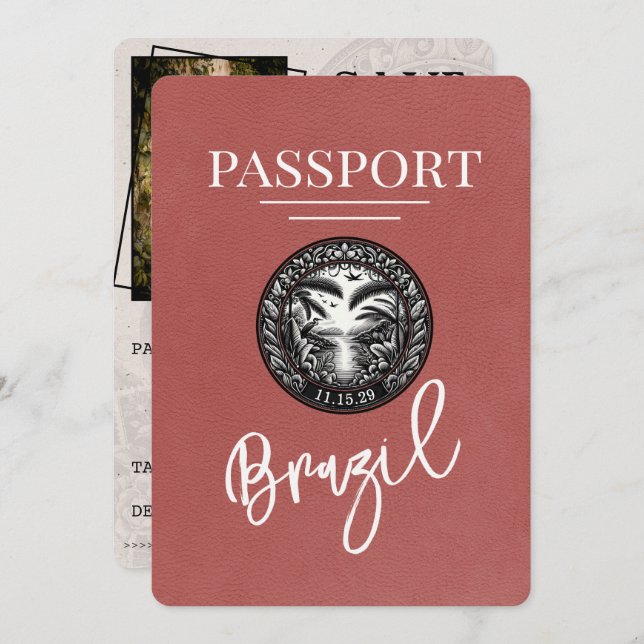 Light Burgundy Brazil Passport Save the Date (Vorne/Hinten)