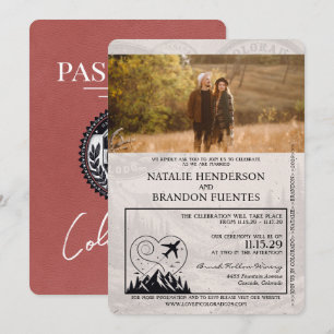 Light Burgundy Colorado Passport Wedding Einladung