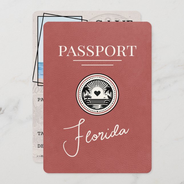Light Burgundy Florida Passport Save the Date (Vorne/Hinten)
