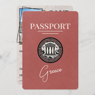 Light Burgundy Greece Passport Save the Date Card
