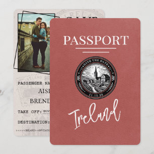 Light Burgundy Ireland Passport Save the Date