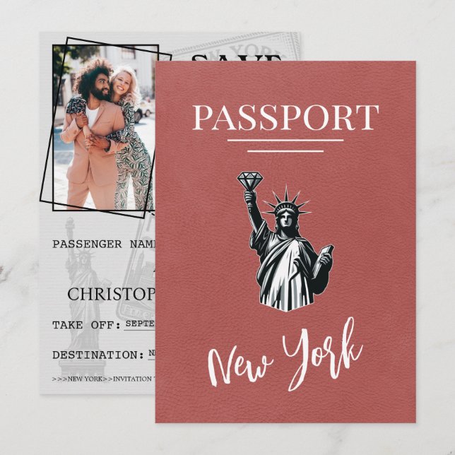 Light Burgundy New York City Passport Save The Date (Vorne/Hinten)