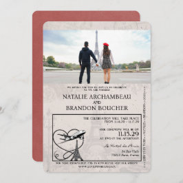 Light Burgundy Paris Passport Wedding Einladung