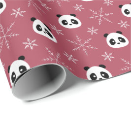 Light Burgundy Red - Niedliche Pandas mit Schneefl Geschenkpapier