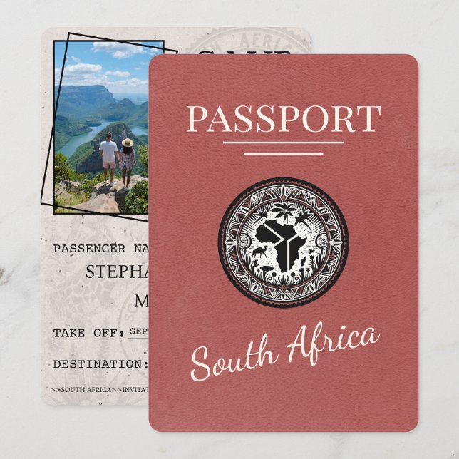 Light Burgundy South Africa Passport Save The Date (Vorne/Hinten)