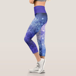 Light Burst Lila Galaxy White Mandala Capri Legg