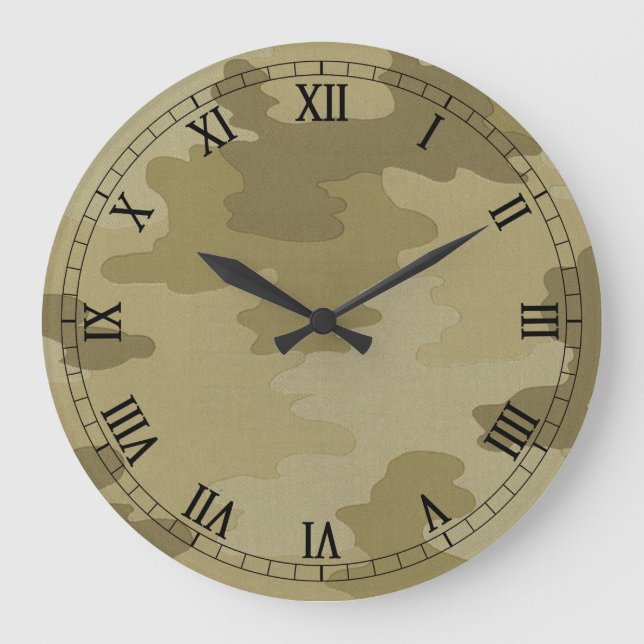 Light Camouflage Round Roman Numerals Clock Große Wanduhr (Vorderseite)