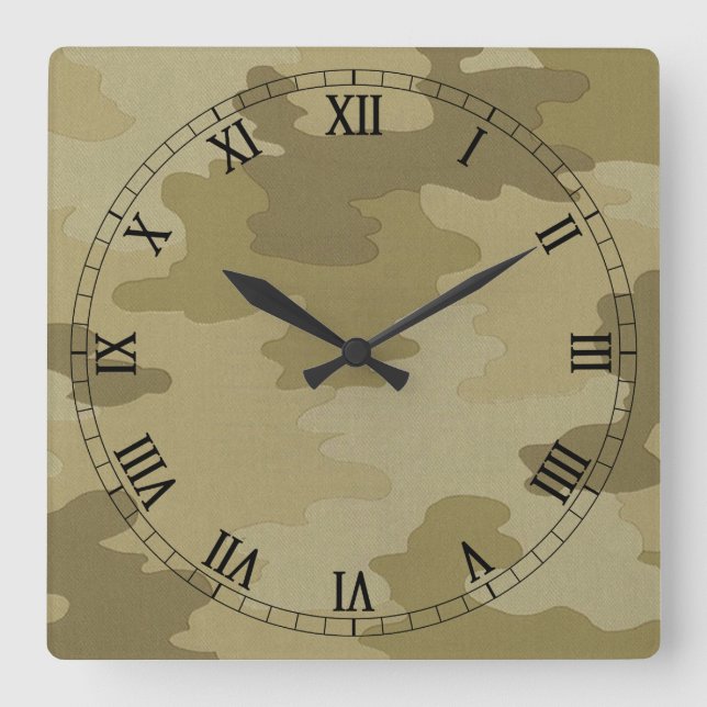 Light Camouflage Square Roman Numerals Clock Quadratische Wanduhr (Vorderseite)