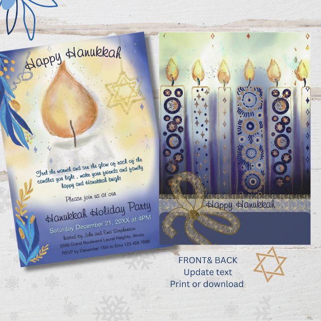 Light Candles Aquarell Happy Hanukkah Einladung (Light Candles watercolor Happy Hanukkah Invitation)