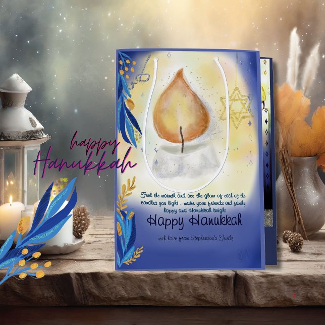 Light Candles Watercolor Happy Hanukkah Mittlere Geschenktüte (Light Candles Watercolor Happy Hanukkah Medium Gift Bag)