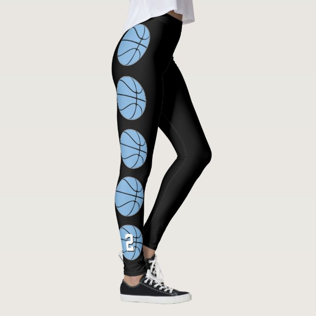 Light Carolina Blue Basketball Custom Number Sport Leggings (Rechts)