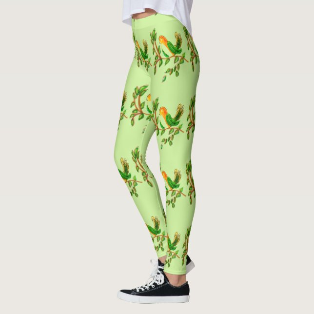 Light Celery Green und Birds Leggings (Links)
