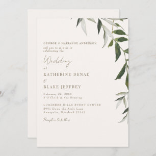 Light Champagne Greenerity Gold Text Wedding Einladung