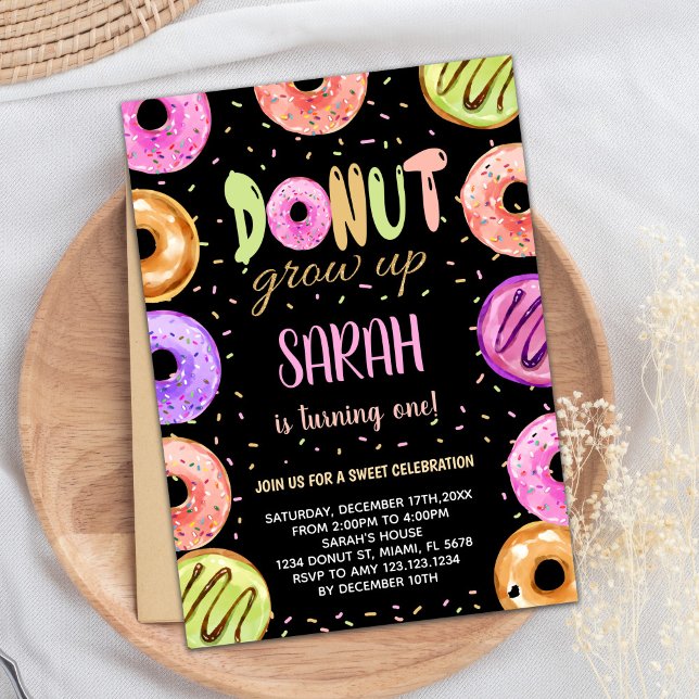 Light Colors Black Donut Birthday Einladungen (Light Colors Black Donut Birthday Invitations)