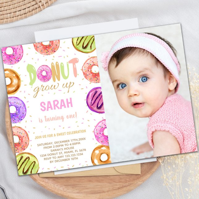 Light Colors Donut Birthday Einladungen w Foto (Light Colors Donut Birthday Invitations w photo)