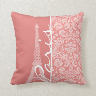 Light Coral Damask; Paris; Eiffelturm Kissen