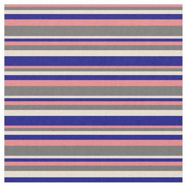 Light Coral, Dim Gray, Beige und Blue Pattern Stoff (Nahaufnahme)