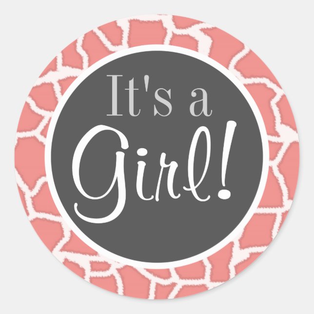 Light Coral Giraffe Animal Print Runder Aufkleber (Vorderseite)