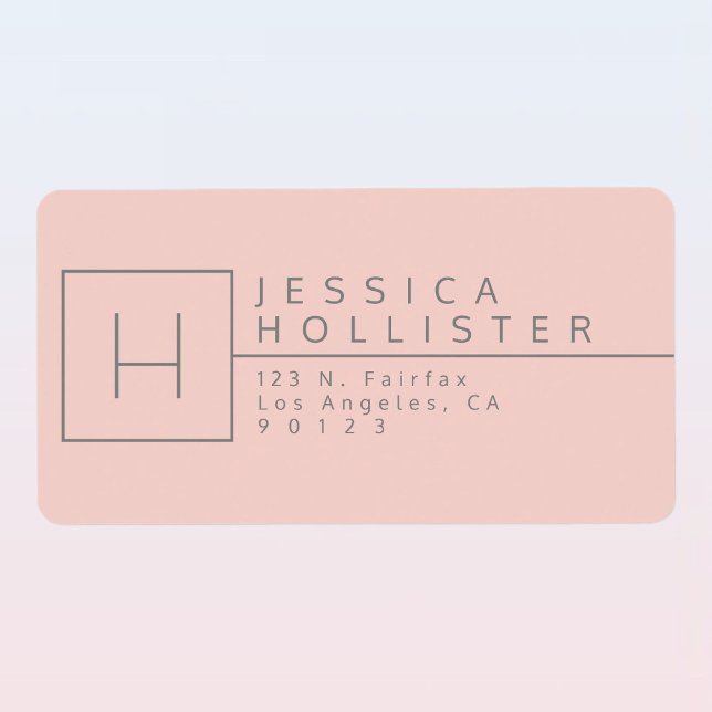 Light Coral & Grau Mit Monogramm Rücksendeadresse Adressaufkleber (Von Creator hochgeladen)