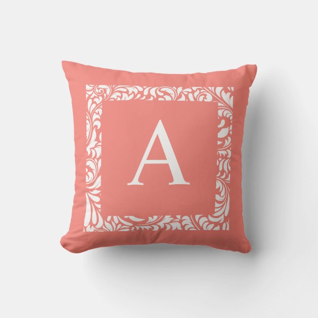 Light Coral Monogram A Throw Pillow Kissen (Vorderseite)