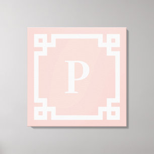 Light Coral Pink White Greece Key Border Monogram Leinwanddruck