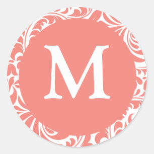 Light Coral und White Letter M Wedding Stickers