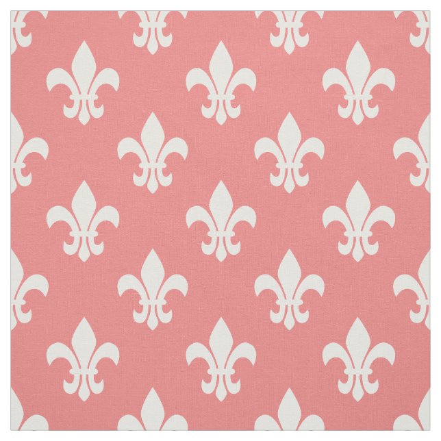 LIght Coral, White Lilie Pattern Stoff (Muster)