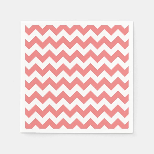 Light Coral White Zickzack Zig-Zag Muster Serviette (Vorderseite)