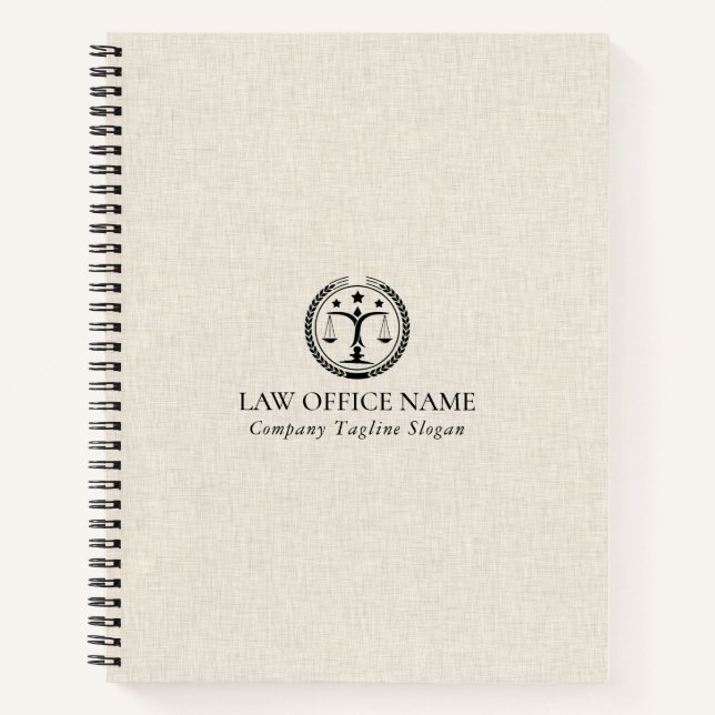 Light Creme Linen Texture Black Justice Logo Notizbuch (Vorderseite)