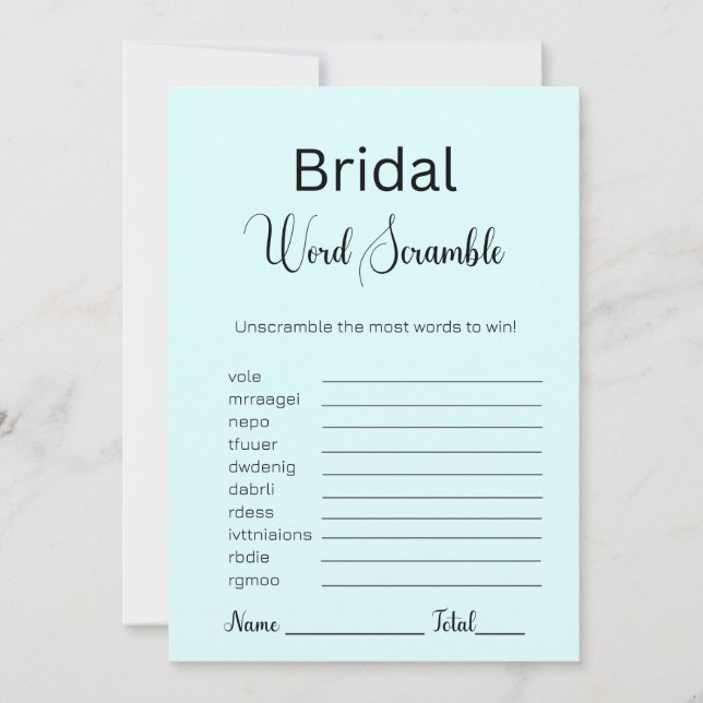 Light Cyan Bridal Word Scramble Game Einladung (Vorderseite)