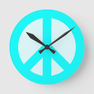 Light Cyan Peace Sign Wall Clock Runde Wanduhr