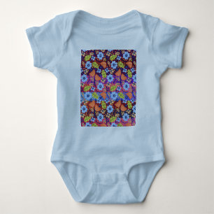 Light Dark Blue White Green Floral Art Weihnachten Baby Strampler