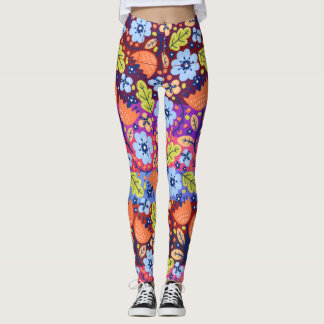 Light Dark Blue White Green Floral Art Weihnachten Leggings