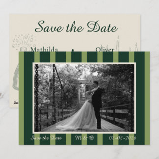Light & Dark Green Thin Stripe Invitation Einladung