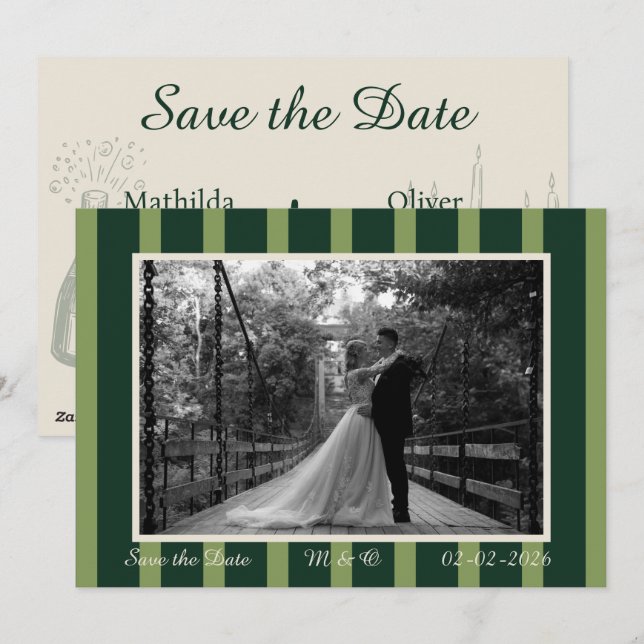 Light & Dark Green Thin Stripe Invitation Einladung (Vorne/Hinten)