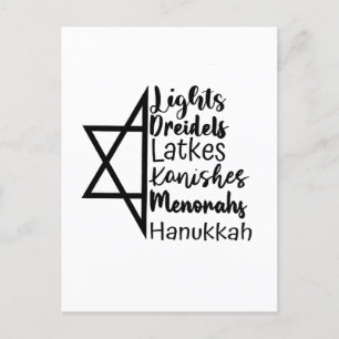 Light Dreidel Latke Kanish Menorah Hanukkah Einladungspostkarte