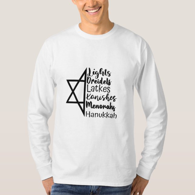 Light Dreidel Latke Kanish Menorah Hanukkah T-Shirt (Vorderseite)
