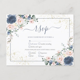 Light Dusty Blue Blush Pink Gold Floral UAWG Einladungspostkarte