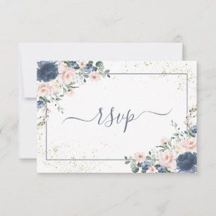 Light Dusty Blue Blush Pink Gold Floral UAWG RSVP Karte