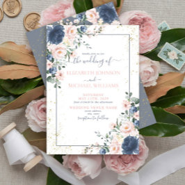 Light Dusty Blue Blush Pink Gold Floral Wedding Einladung