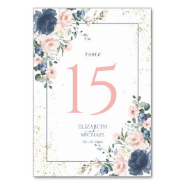 Light Dusty Blue Blush Pink Gold Floral Wedding Tischnummer